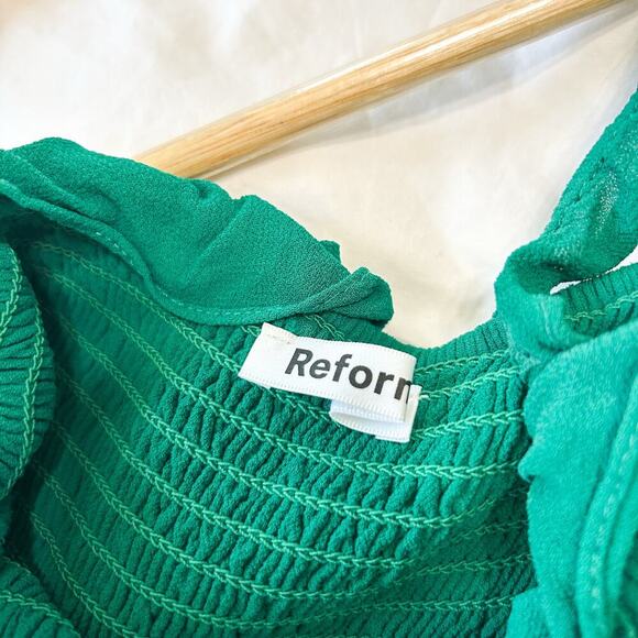 Reformation Green Serpentine Siesta Smocked Ruffle Midi Dress XS - Picture 6 of 8